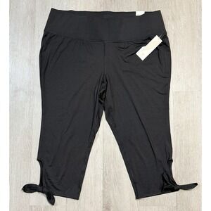 Livi Active Cooling Capri Leggings Women 22/24 Black High Rise Tie NWT